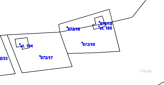 Parcela st. 872/19 v KÚ Hvožďany u Bechyně, Katastrální mapa