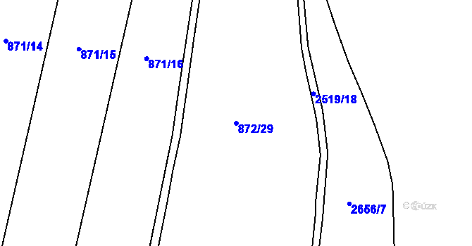 Parcela st. 872/29 v KÚ Hvožďany u Bechyně, Katastrální mapa