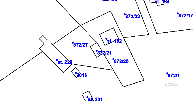 Parcela st. 872/21 v KÚ Hvožďany u Bechyně, Katastrální mapa