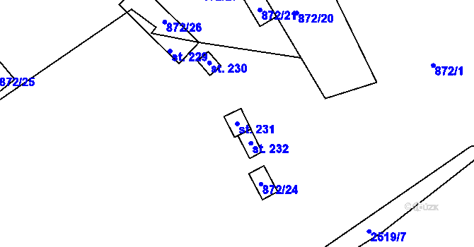 Parcela st. 231 v KÚ Hvožďany u Bechyně, Katastrální mapa