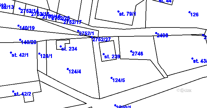 Parcela st. 239 v KÚ Hvožďany u Bechyně, Katastrální mapa