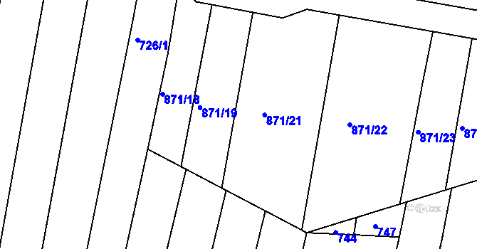 Parcela st. 871/20 v KÚ Hvožďany u Bechyně, Katastrální mapa