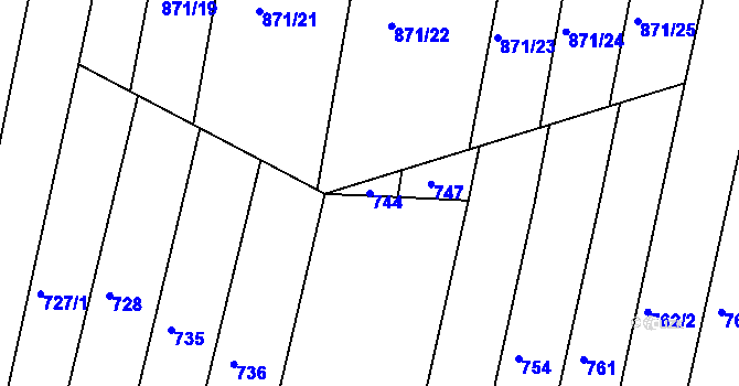 Parcela st. 744 v KÚ Hvožďany u Bechyně, Katastrální mapa