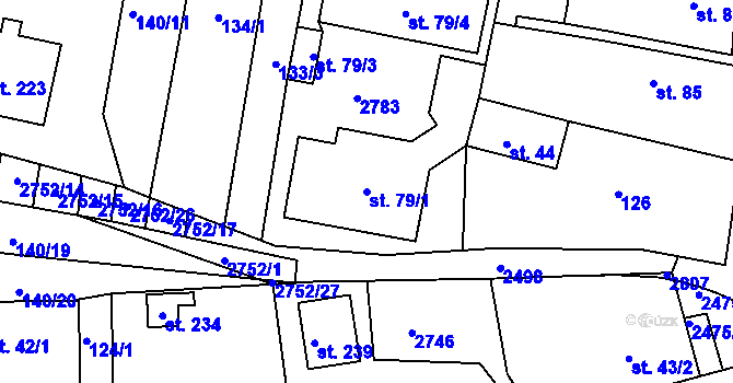 Parcela st. 79/1 v KÚ Hvožďany u Bechyně, Katastrální mapa