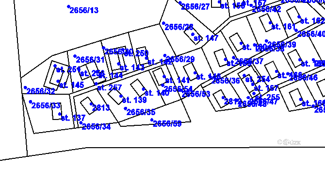 Parcela st. 2656/54 v KÚ Hvožďany u Bechyně, Katastrální mapa