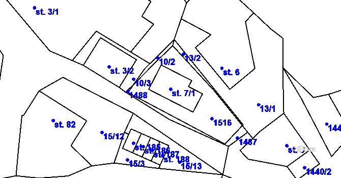Parcela st. 7/1 v KÚ Hybrálec, Katastrální mapa