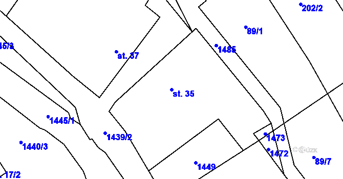 Parcela st. 35 v KÚ Hybrálec, Katastrální mapa