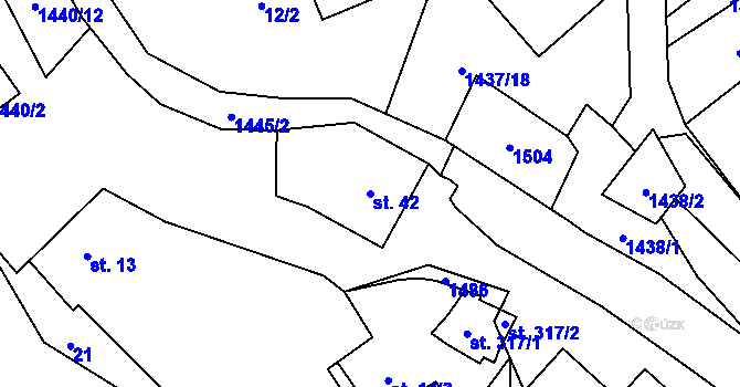 Parcela st. 42 v KÚ Hybrálec, Katastrální mapa