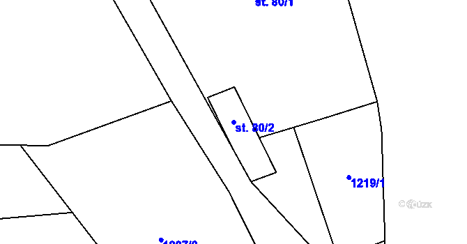 Parcela st. 80/2 v KÚ Hybrálec, Katastrální mapa