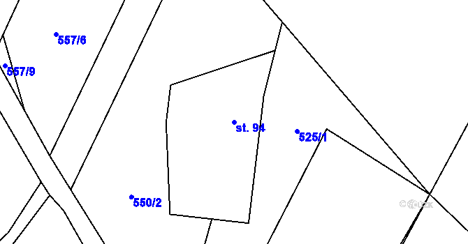 Parcela st. 94 v KÚ Hybrálec, Katastrální mapa