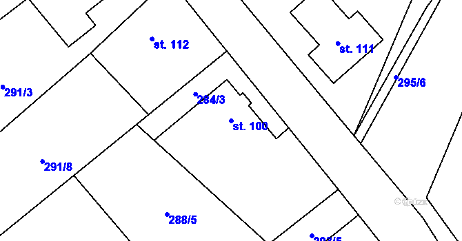 Parcela st. 100 v KÚ Hybrálec, Katastrální mapa
