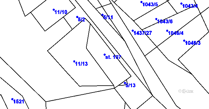 Parcela st. 107 v KÚ Hybrálec, Katastrální mapa