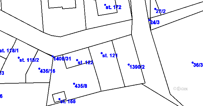 Parcela st. 121 v KÚ Hybrálec, Katastrální mapa