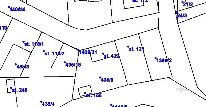Parcela st. 122 v KÚ Hybrálec, Katastrální mapa