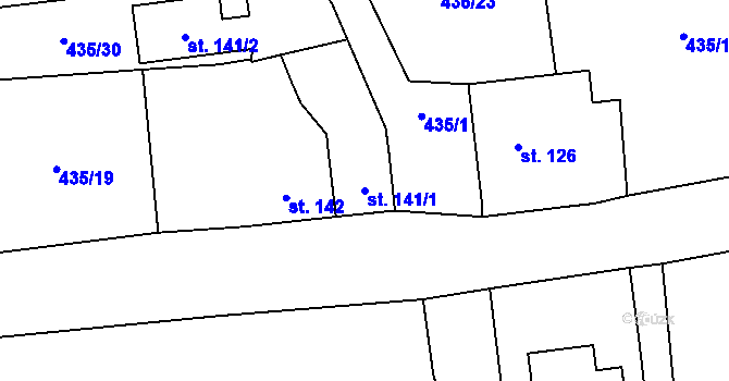 Parcela st. 141/1 v KÚ Hybrálec, Katastrální mapa