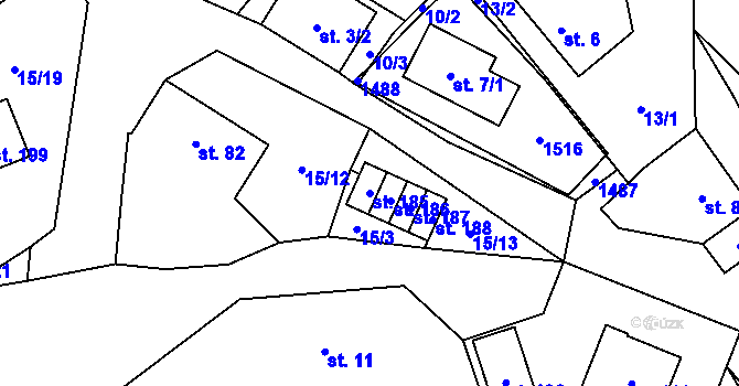 Parcela st. 185 v KÚ Hybrálec, Katastrální mapa