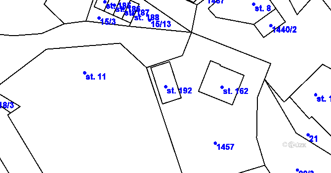 Parcela st. 192 v KÚ Hybrálec, Katastrální mapa