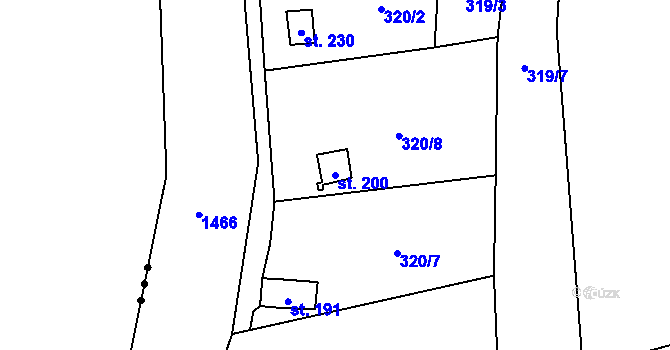 Parcela st. 200 v KÚ Hybrálec, Katastrální mapa