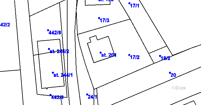Parcela st. 201 v KÚ Hybrálec, Katastrální mapa