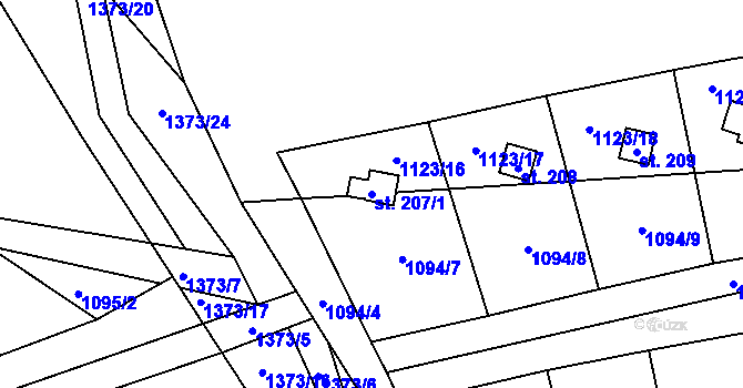 Parcela st. 207/1 v KÚ Hybrálec, Katastrální mapa