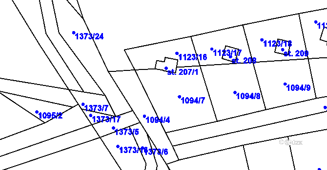Parcela st. 207/2 v KÚ Hybrálec, Katastrální mapa