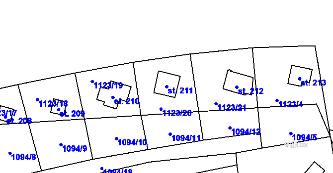 Parcela st. 211 v KÚ Hybrálec, Katastrální mapa
