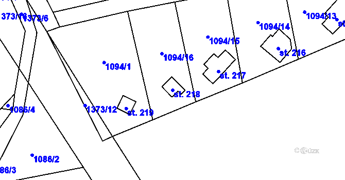 Parcela st. 218 v KÚ Hybrálec, Katastrální mapa