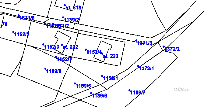Parcela st. 223 v KÚ Hybrálec, Katastrální mapa