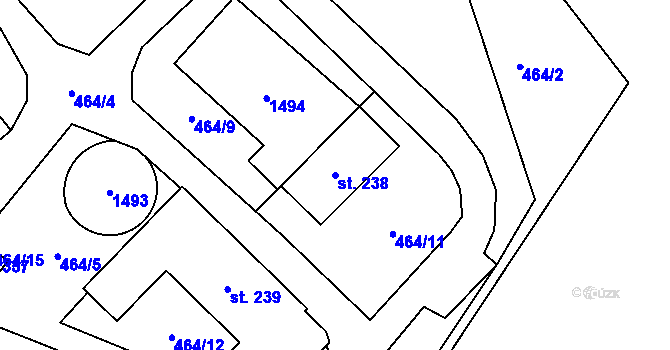 Parcela st. 238 v KÚ Hybrálec, Katastrální mapa