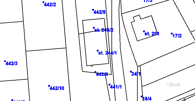Parcela st. 244/1 v KÚ Hybrálec, Katastrální mapa
