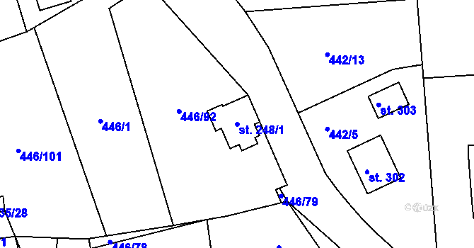 Parcela st. 248/1 v KÚ Hybrálec, Katastrální mapa