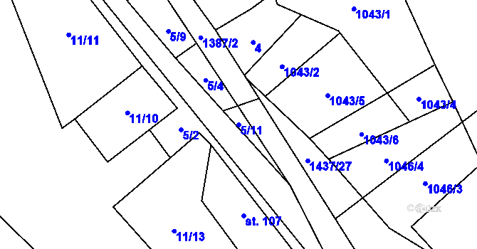 Parcela st. 5/11 v KÚ Hybrálec, Katastrální mapa
