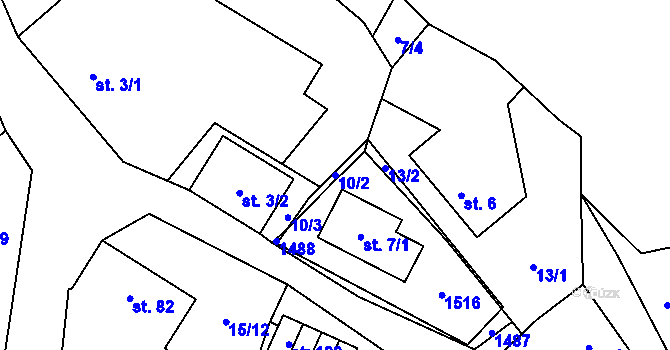 Parcela st. 10/2 v KÚ Hybrálec, Katastrální mapa