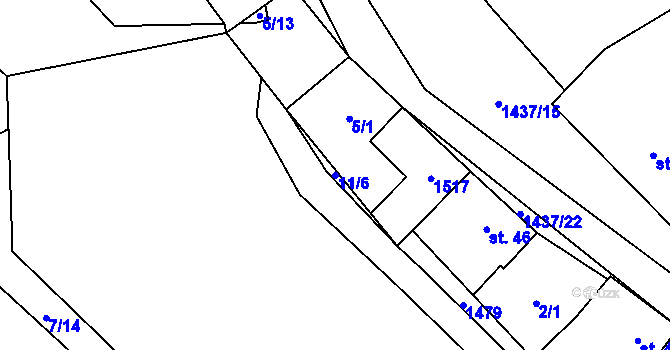 Parcela st. 11/6 v KÚ Hybrálec, Katastrální mapa