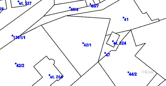 Parcela st. 42/1 v KÚ Hybrálec, Katastrální mapa