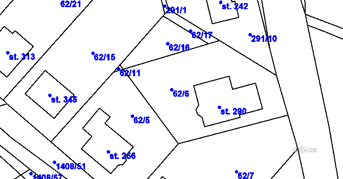 Parcela st. 62/6 v KÚ Hybrálec, Katastrální mapa