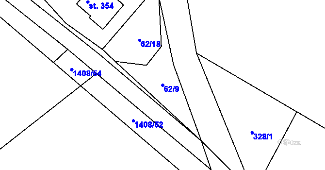 Parcela st. 62/9 v KÚ Hybrálec, Katastrální mapa