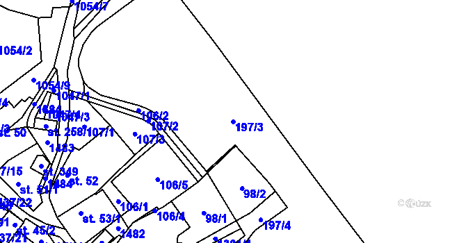 Parcela st. 197/3 v KÚ Hybrálec, Katastrální mapa