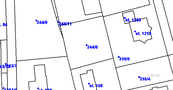 Parcela st. 244/6 v KÚ Hybrálec, Katastrální mapa