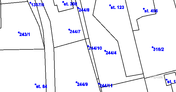 Parcela st. 244/10 v KÚ Hybrálec, Katastrální mapa