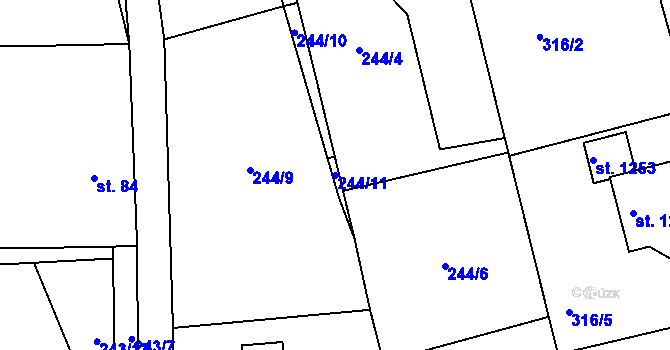 Parcela st. 244/11 v KÚ Hybrálec, Katastrální mapa