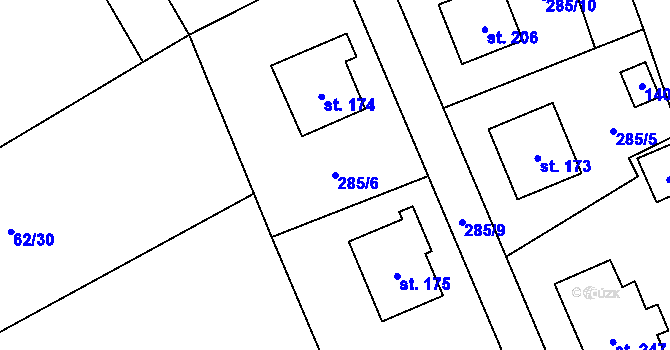 Parcela st. 285/6 v KÚ Hybrálec, Katastrální mapa