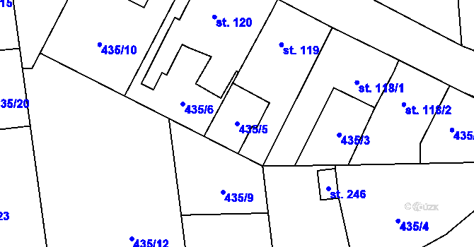 Parcela st. 435/5 v KÚ Hybrálec, Katastrální mapa