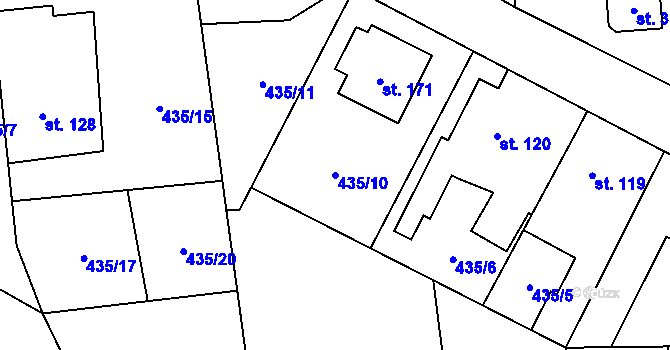 Parcela st. 435/10 v KÚ Hybrálec, Katastrální mapa