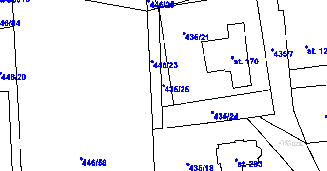 Parcela st. 435/25 v KÚ Hybrálec, Katastrální mapa