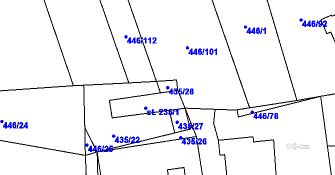 Parcela st. 435/28 v KÚ Hybrálec, Katastrální mapa