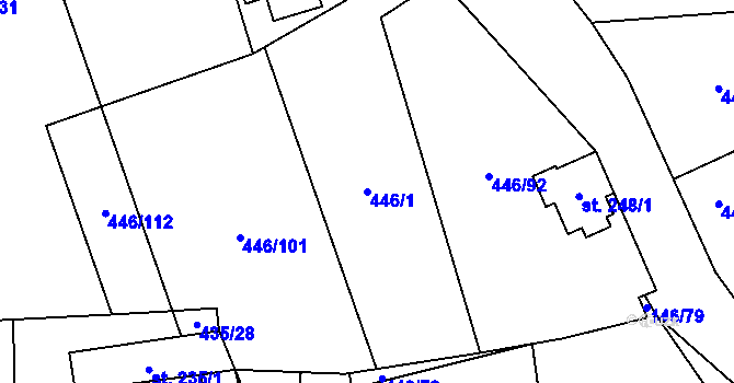 Parcela st. 446/1 v KÚ Hybrálec, Katastrální mapa