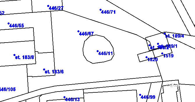 Parcela st. 446/11 v KÚ Hybrálec, Katastrální mapa