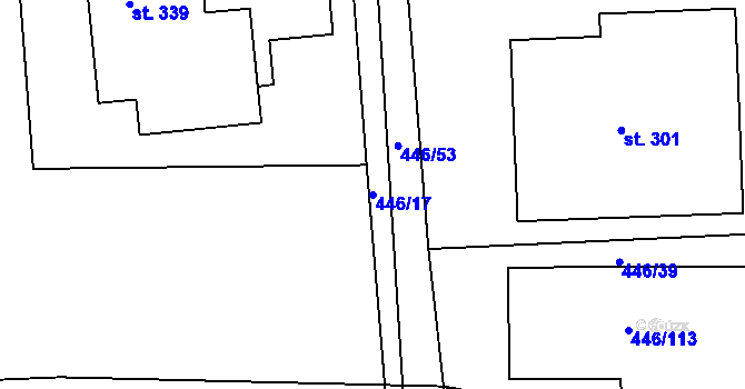 Parcela st. 446/17 v KÚ Hybrálec, Katastrální mapa