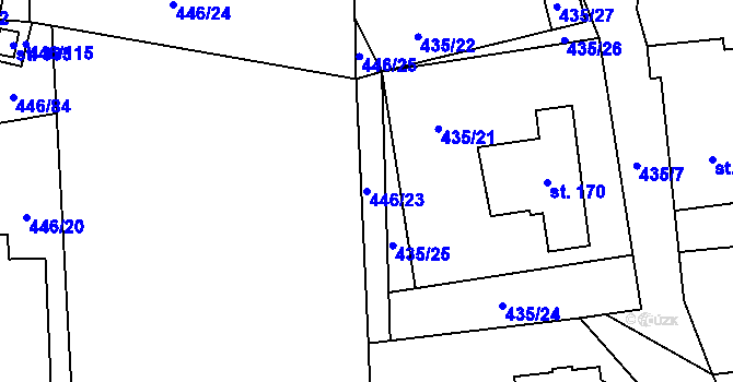 Parcela st. 446/23 v KÚ Hybrálec, Katastrální mapa